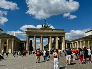 The Brandenburg Gate with the makeshift soccer goal frame on the opposite side for the Euro2024 Fanzone