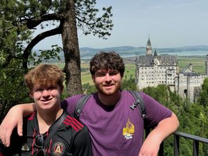 Ben and Ian from a viewpoint beyond the Marienbrücke with Castle Neuschwanstein in the background