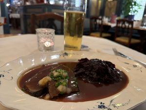 Sauerbraten with a half liter of Radler at the Ratskellar