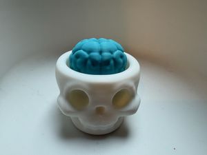 3d printed skull fidget clickers (brains of various colors)